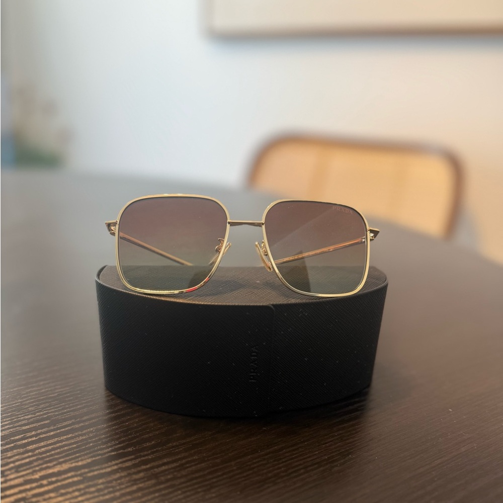 NWOT Prada Gold and Brown Sunglasses